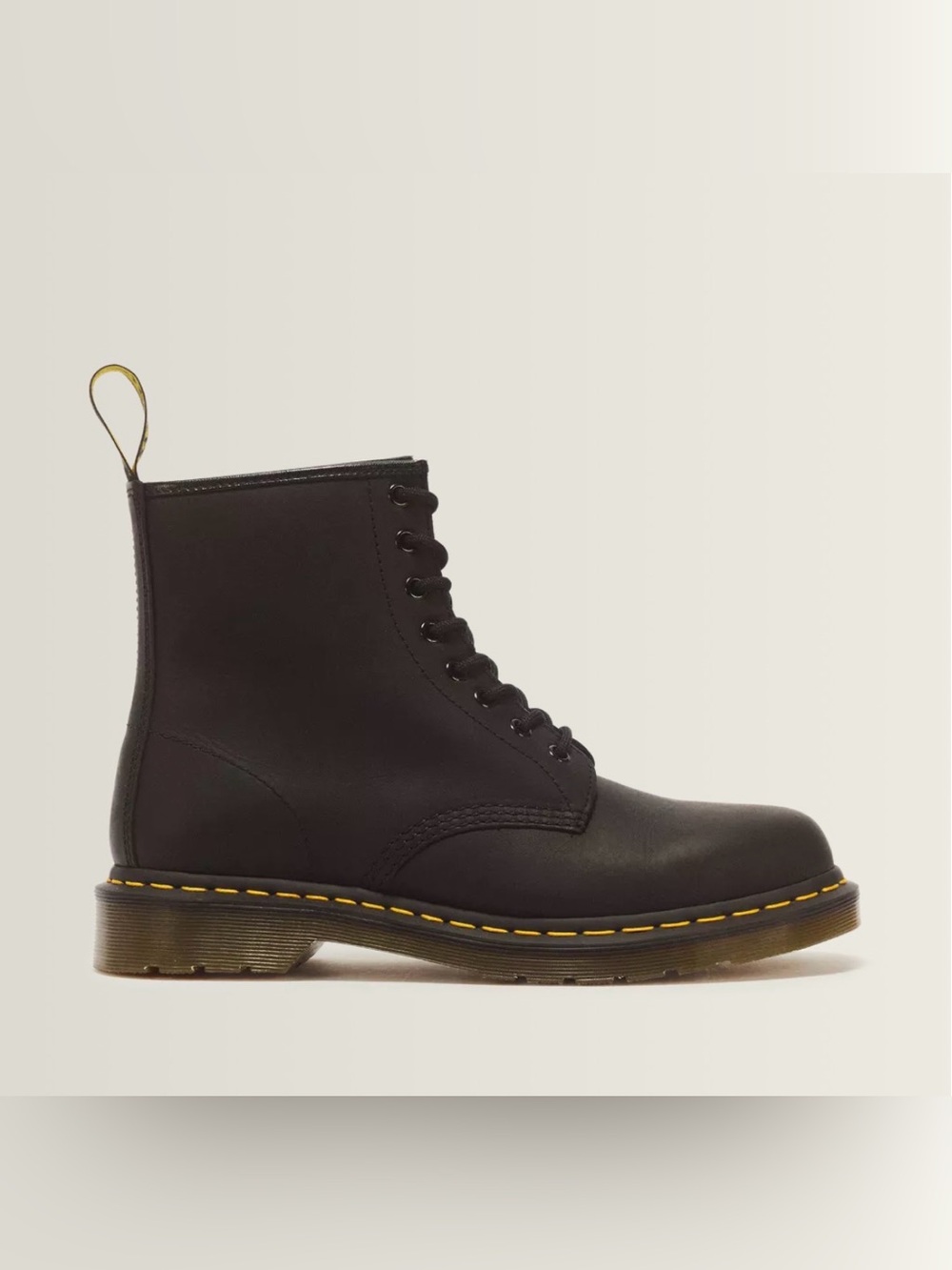 Dr. Martens 1460 Greasy Leather 8-Eye Lace-Up Boot w/ Yellow Stitching Like New